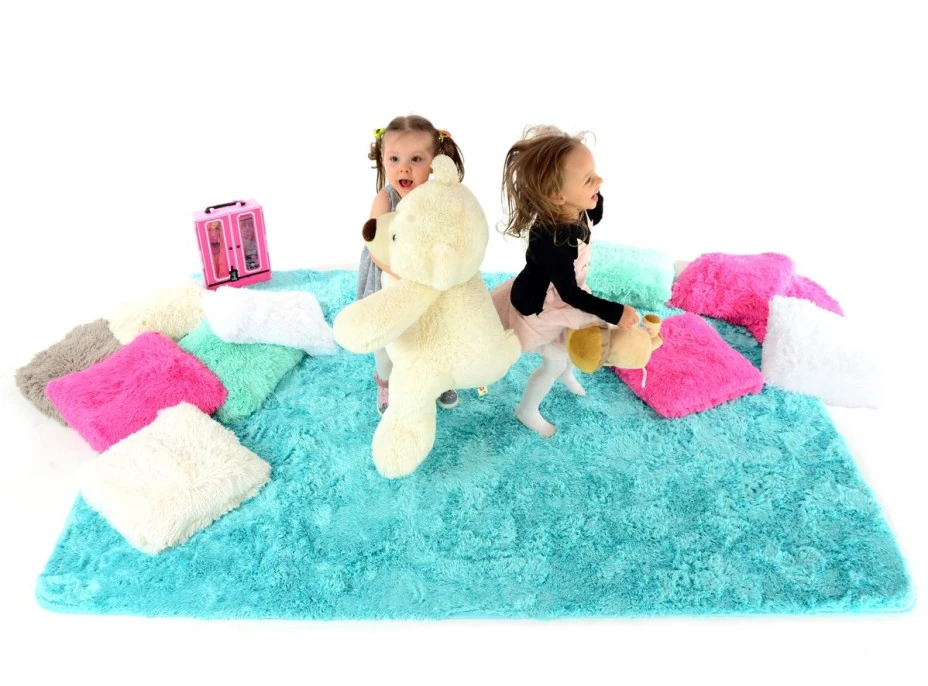 Plyšový detský koberec Tyrkysové