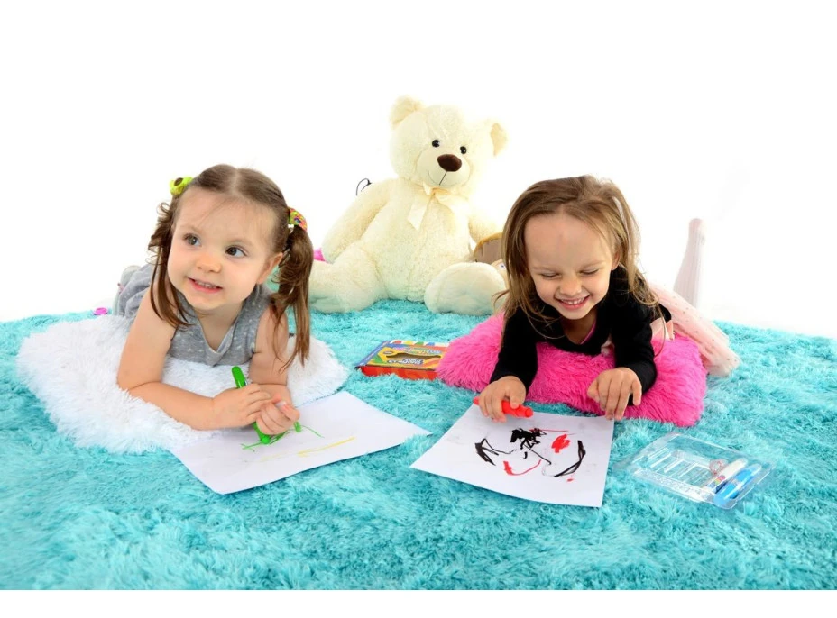 Plyšový detský koberec Tyrkysové