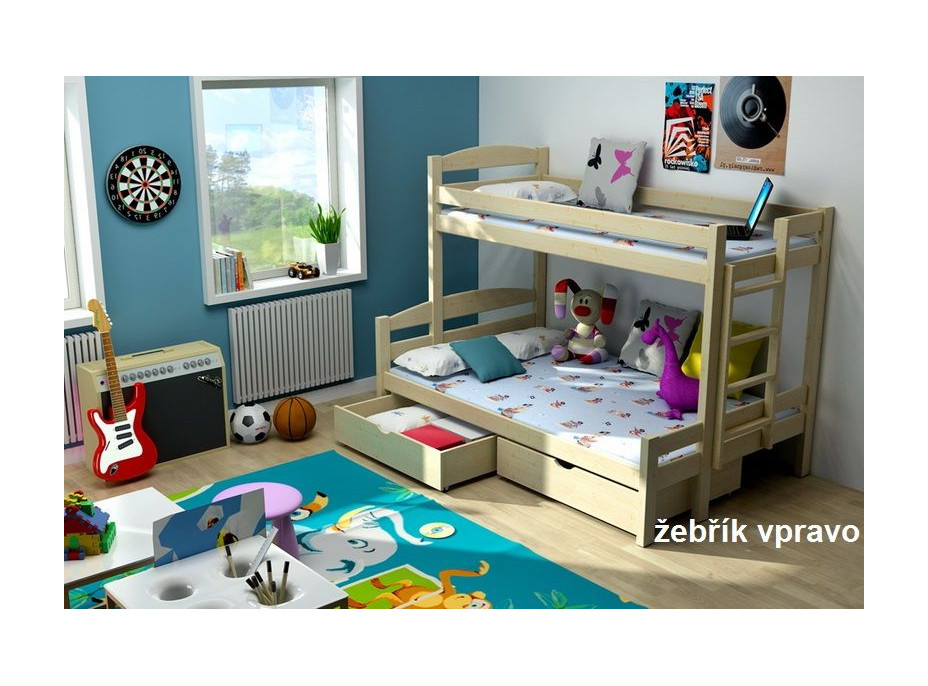 Dětská patrová postel s rozšířeným spodním lůžkem - umístění žebříku VPRAVO