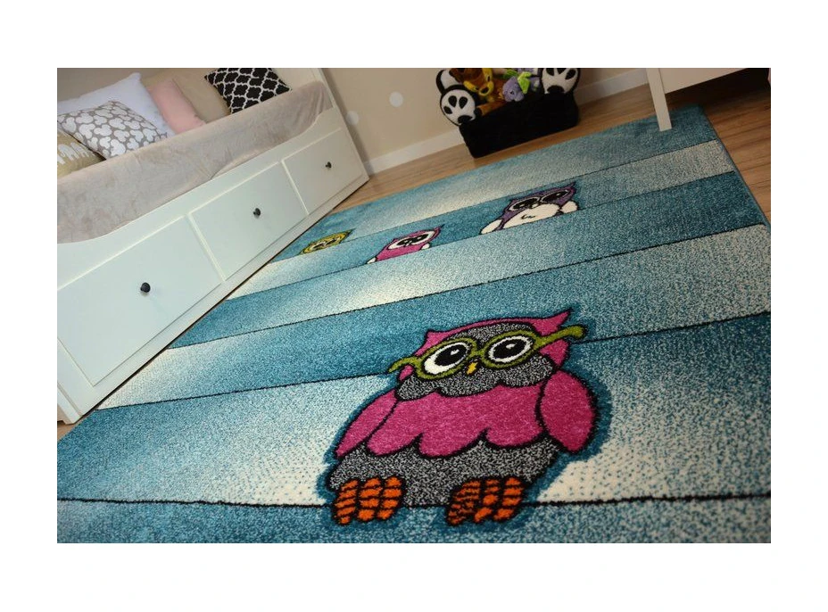 Dětský koberec KIDS Sovičky - modrý, 240x330 cm