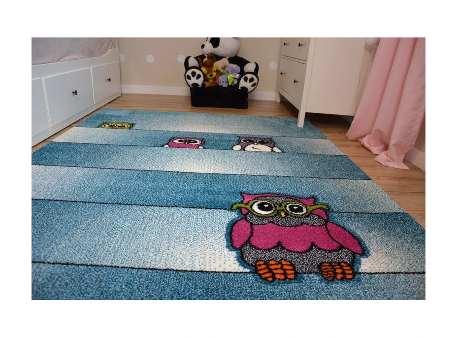 Dětský koberec KIDS Sovičky - modrý, 240x330 cm