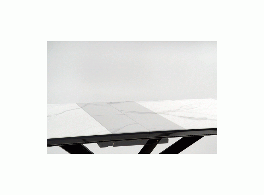 Jídelní stůl JAMIE - 160(200)x90x76 cm - rozkládací - bílý mramor/černý