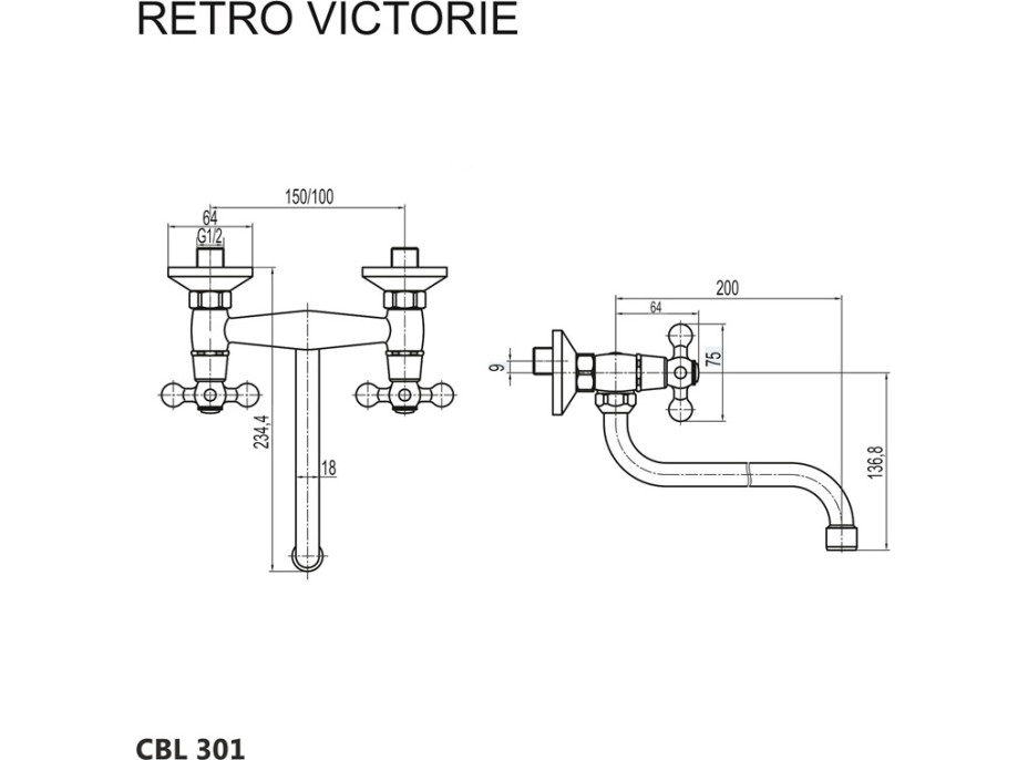 Kuchyňská dřezová baterie RETRO VIKTORIE - ramínko 20 cm - chromová