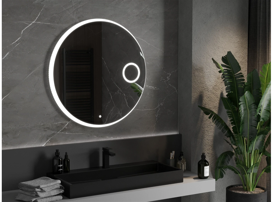 Kulaté zrcadlo MEXEN ELLA 90 cm - s LED podsvícením, zvětšovací lupou a vyhříváním, 9811-090-090-611-00