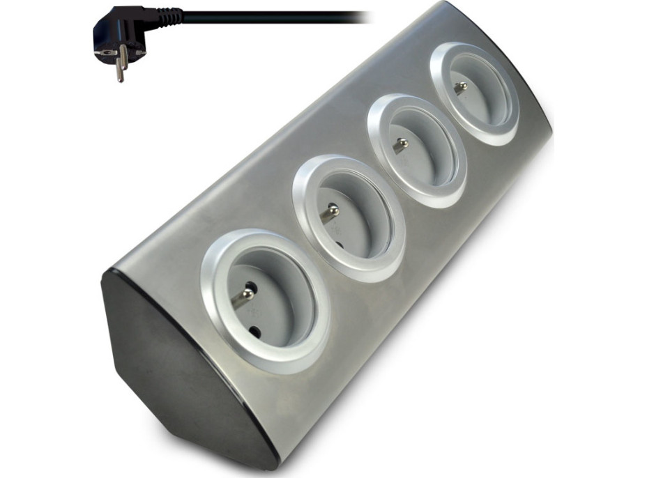 Prodlužovací přívod, 4 zásuvky, stříbrný, 1,5m, rohový design