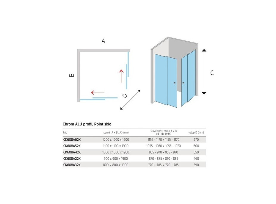 Sprchový kout LIMA - čtverec - chrom/sklo Point