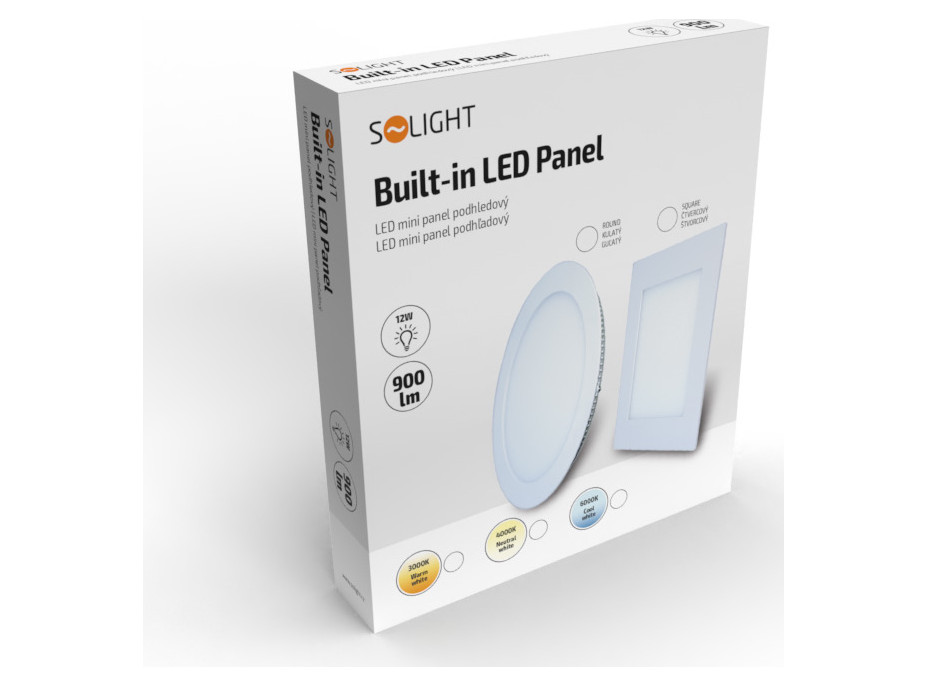 LED mini panel, podhledový, 12W, 900lm, 3000K, tenký, kulatý, bílý