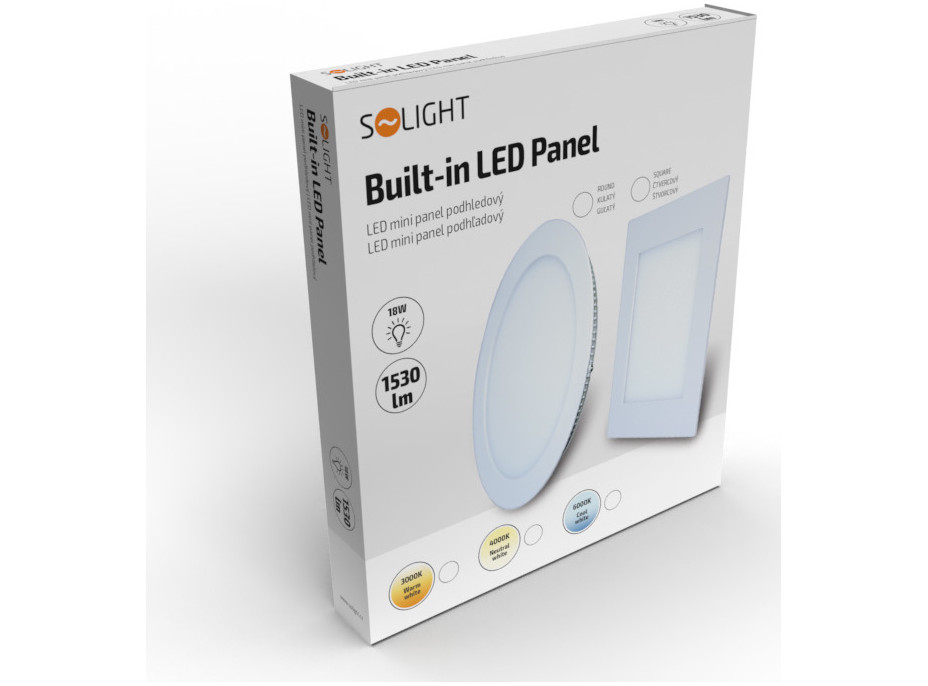 LED mini panel, podhledový, 18W, 1530lm, 4000K, tenký, čtvercový, bílý