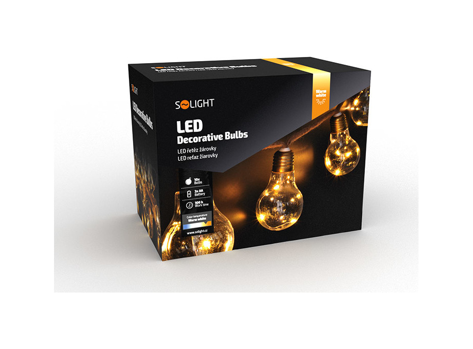 LED dekorativní žárovky na přírodním provazu, 10x žárovka, 30LED, 180cm, časovač 3x AA