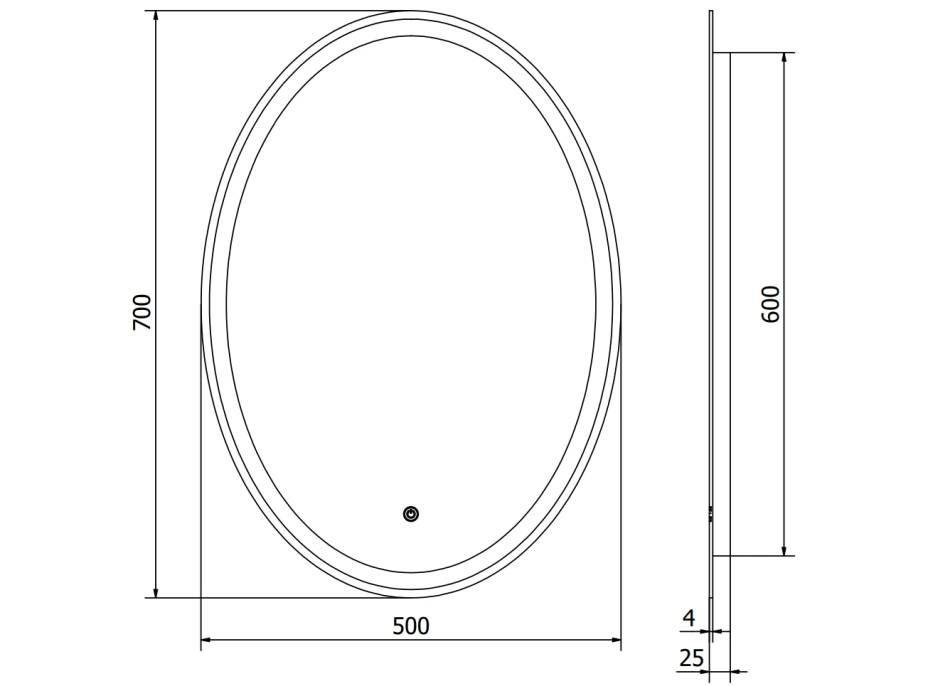 Oválné zrcadlo MEXEN ELZ 50x70 cm - s LED podsvícením a vyhříváním, 9802-050-070-611-00