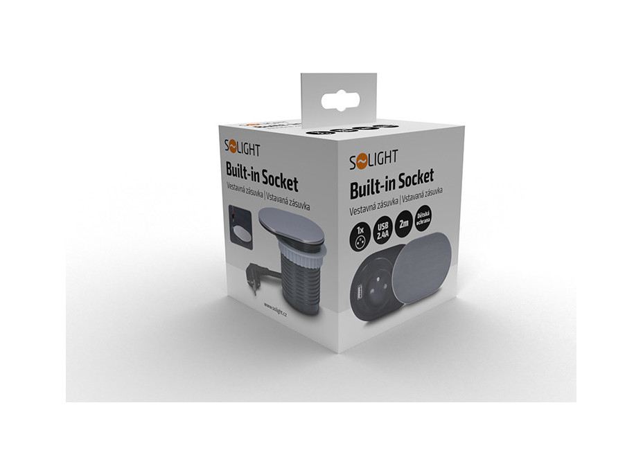 1x vestavná zásuvka + 1x USB s posuvným víčkem, délka 1,9m, USB 2400mA