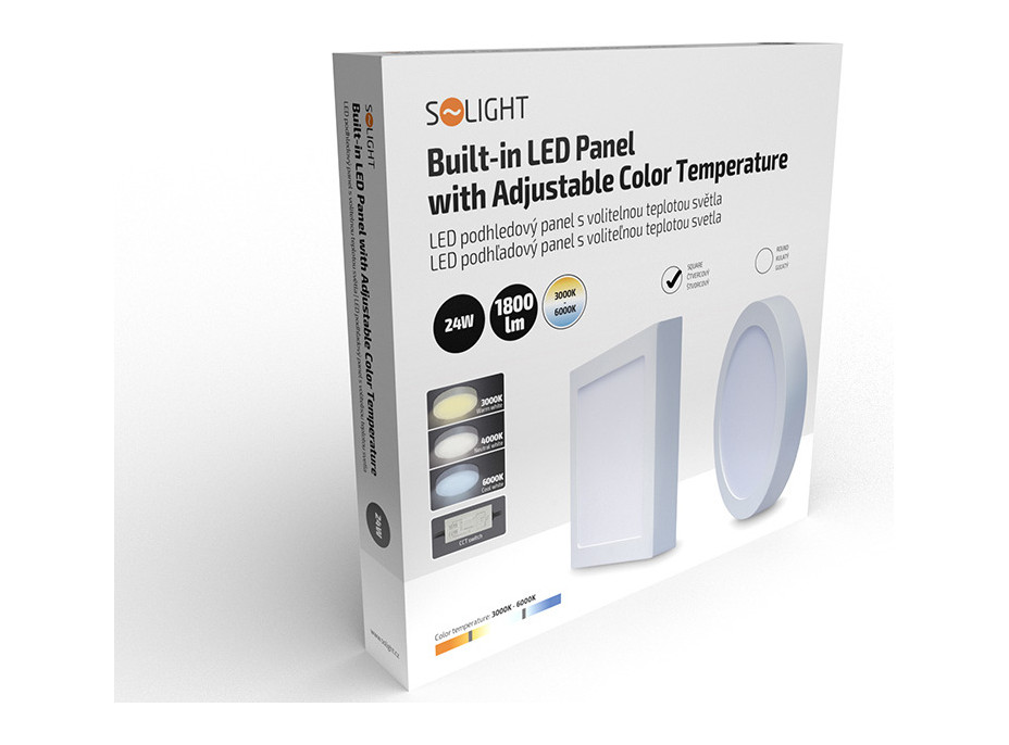 LED mini panel CCT, přisazený, 24W, 1800lm, 3000K, 4000K, 6000K, čtvercový