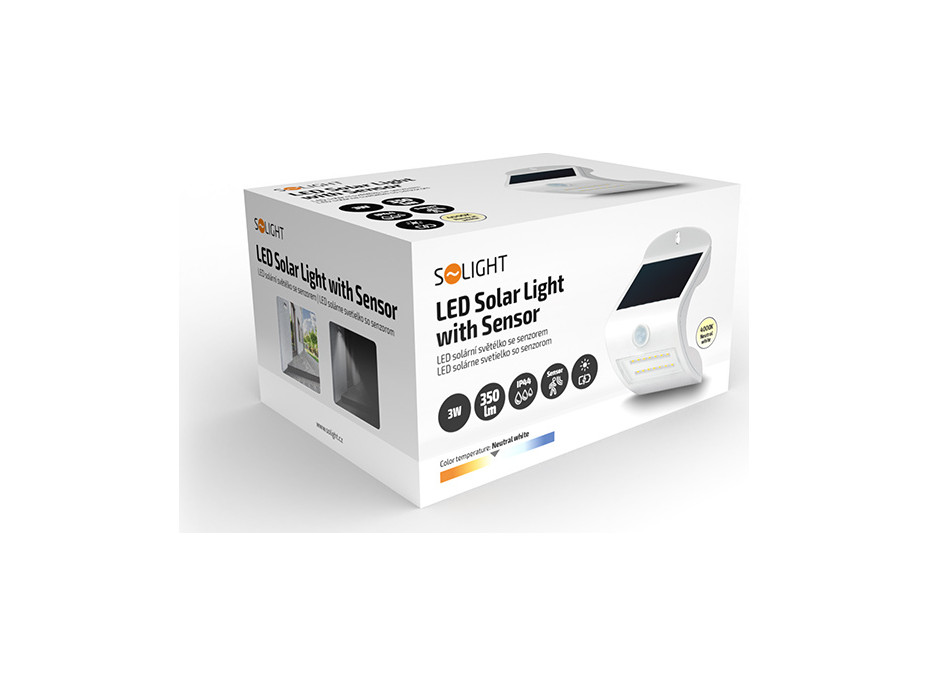 LED solární světélko se senzorem, 3W, 350lm, Li-on