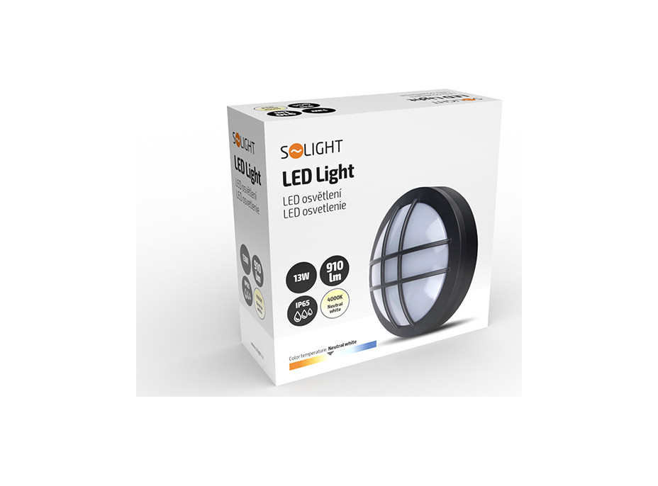 LED venkovní osvětlení kulaté s mřížkou, 13W, 910lm, 4000K, IP65, 17cm, černá
