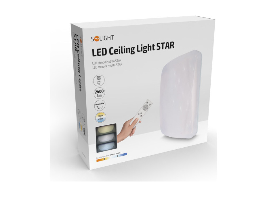 LED stropní světlo Star, čtvercové, 24W,1440lm, dálkové ovládání, 37cm