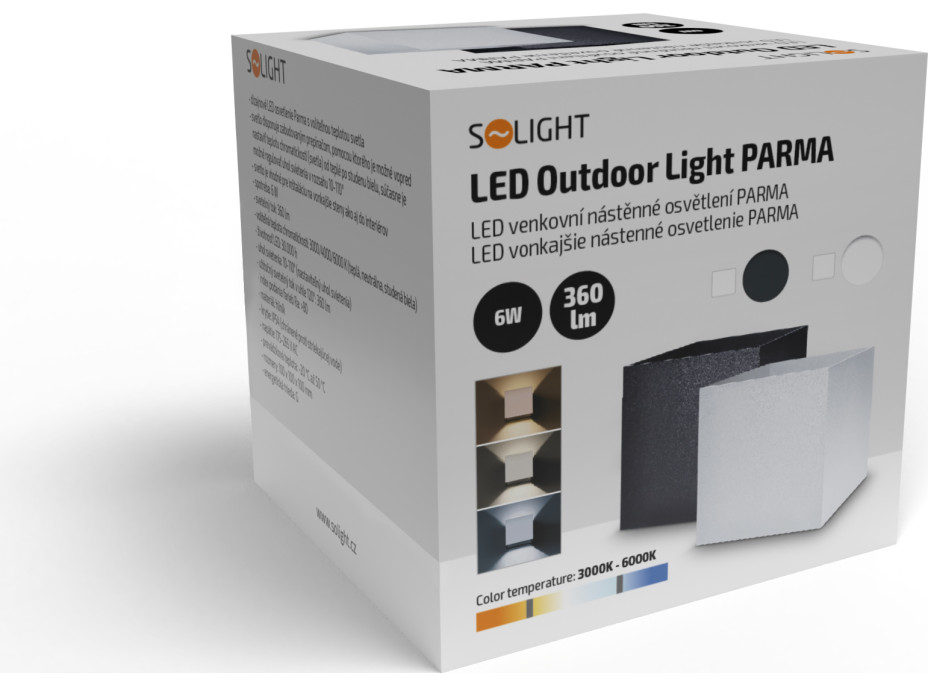 LED venkovní nástěnné osvětlení Parma, 6W, 360lm, 10-110°, bílá