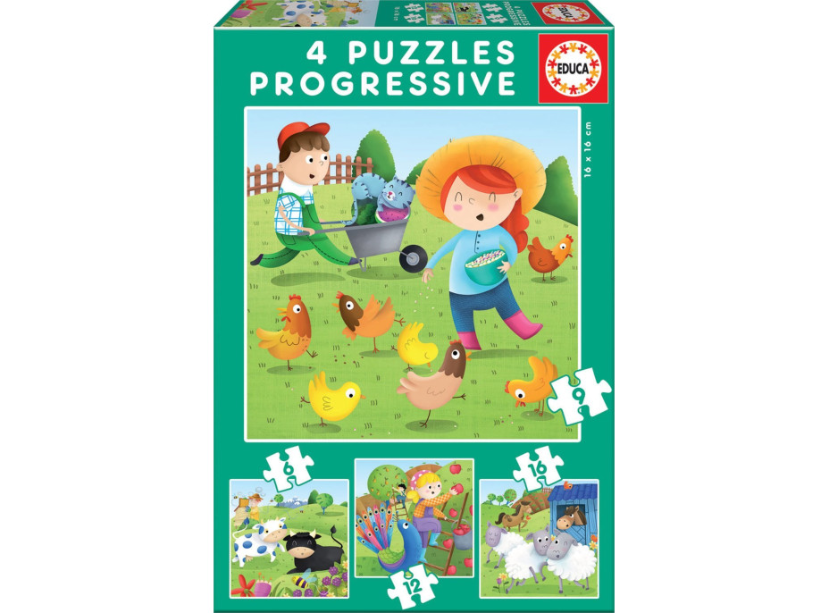 EDUCA Puzzle Zvířátka z farmy 4v1 (6,9,12,16 dílků)
