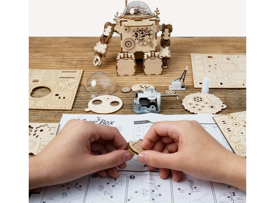 ROBOTIME Rokr Svítící 3D dřevěné puzzle Robot Orpheus (hrací skříňka) 221 dílků