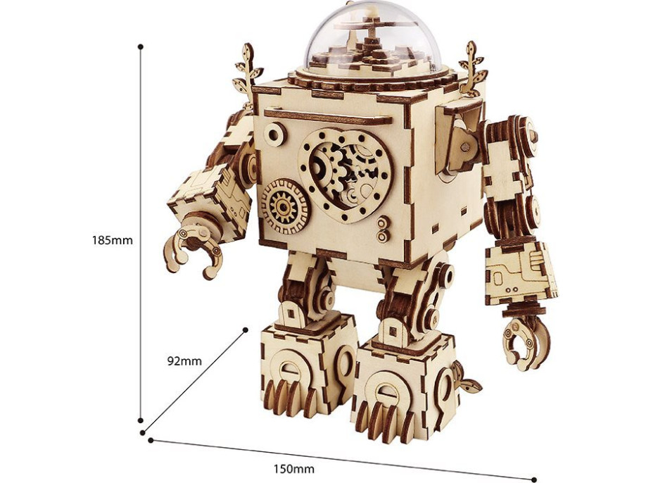 ROBOTIME Rokr Svítící 3D dřevěné puzzle Robot Orpheus (hrací skříňka) 221 dílků