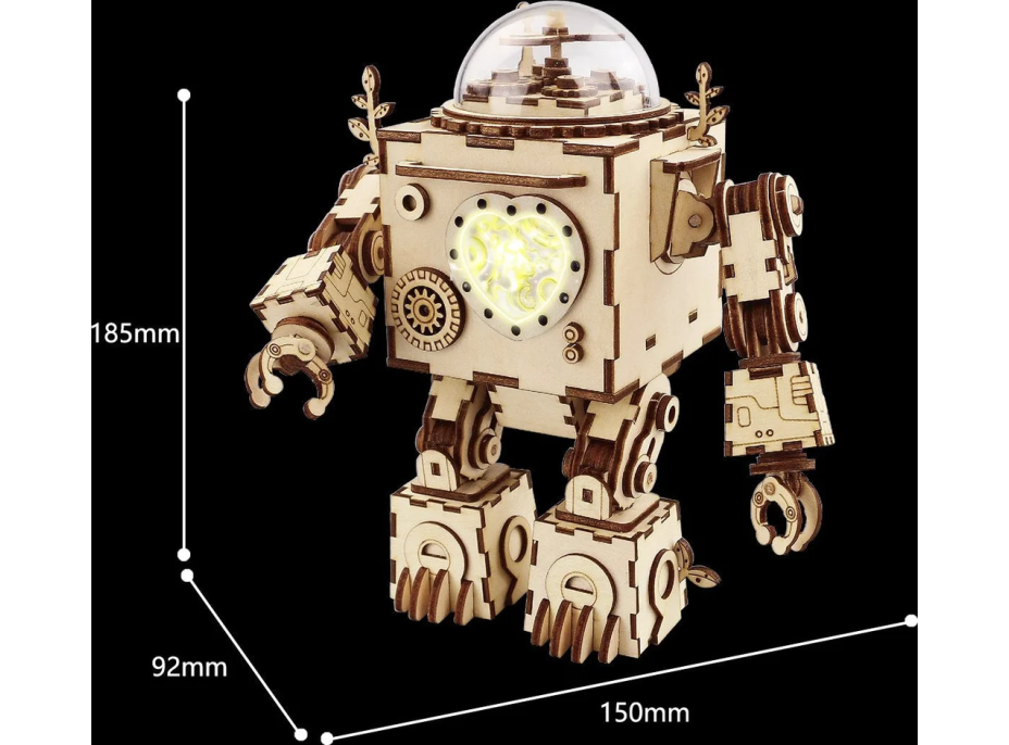 ROBOTIME Rokr Svítící 3D dřevěné puzzle Robot Orpheus (hrací skříňka) 221 dílků