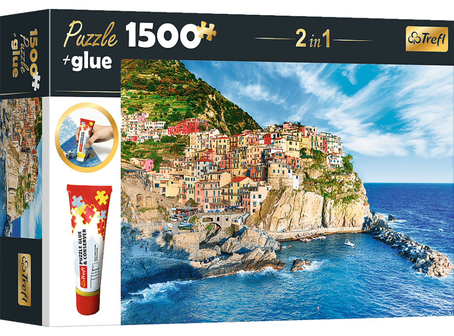 TREFL Sada 2v1 puzzle Manarola, Ligurie, Itálie 1500 dílků s lepidlem
