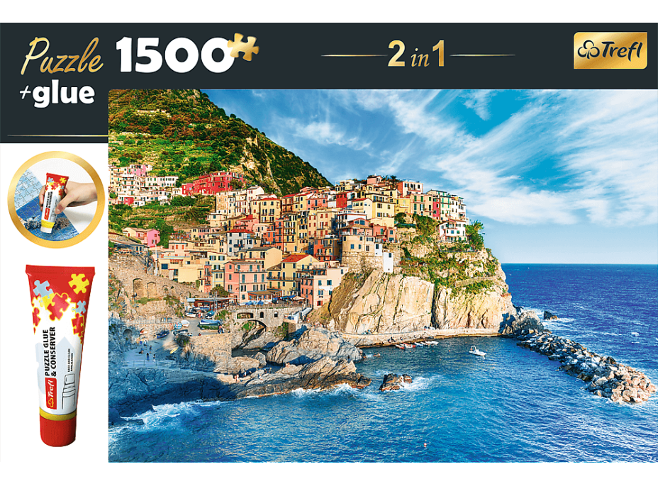 TREFL Sada 2v1 puzzle Manarola, Ligurie, Itálie 1500 dílků s lepidlem