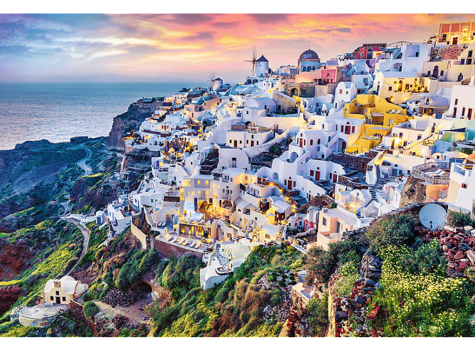 TREFL Sada 2v1 puzzle Nádherný ostrov Santorini, Řecko 1500 dílků s lepidlem