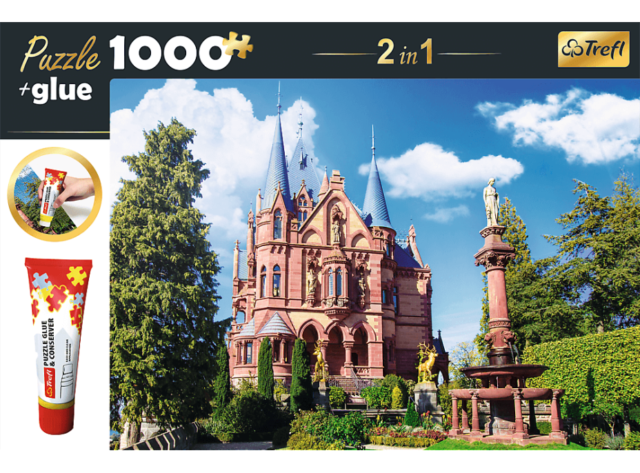 TREFL Sada 2v1 puzzle Zámek Drachenburg v Siebengebirge, Německo 1000 dílků s lepidlem