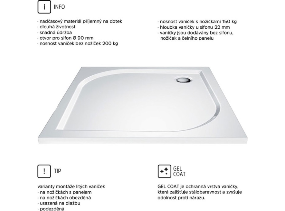 Čtvercová sprchová vanička - litý mramor