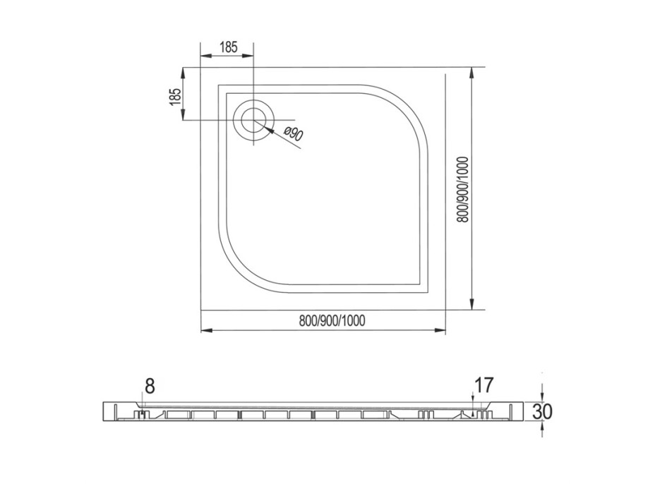 Čtvercová sprchová vanička - litý mramor