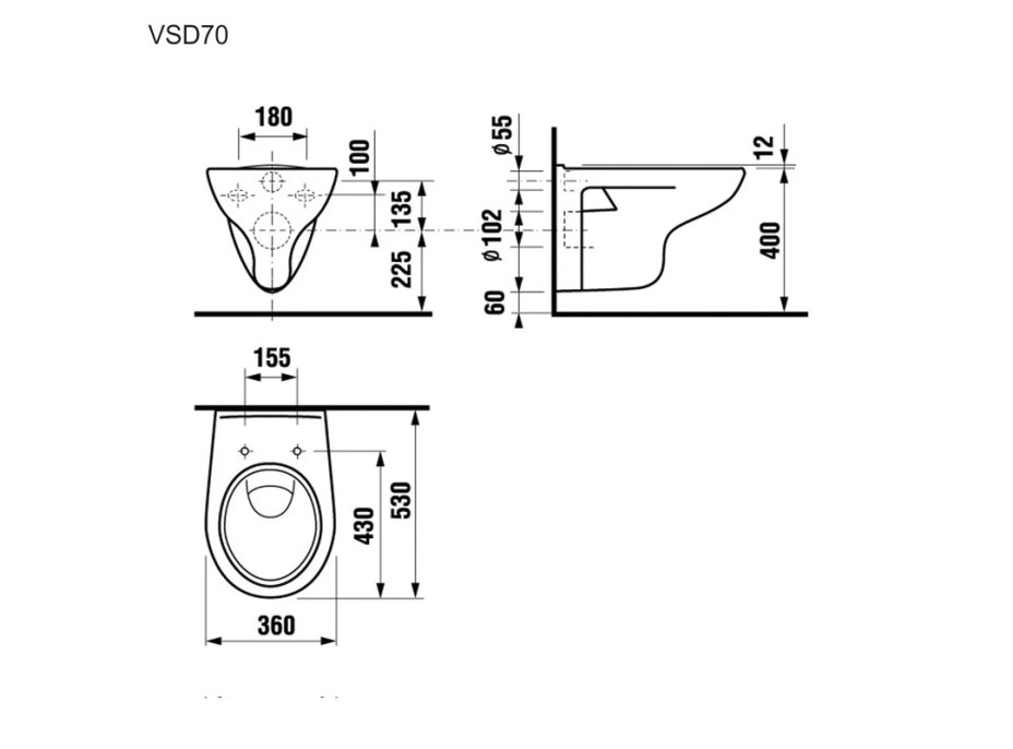 Závěsné WC bez příslušenství - 53 cm