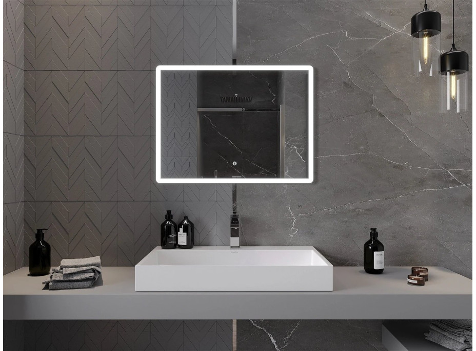 Obdélníkové zrcadlo MEXEN NAVIA 80x60 cm - s LED podsvícením a vyhříváním, 9803-080-060-611-00