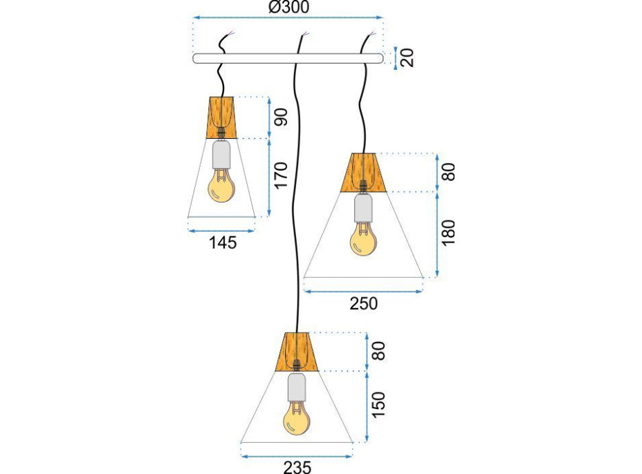 Stropní svítidlo SCANDI set A, B, C - kulaté - kov/dřevo - bílé