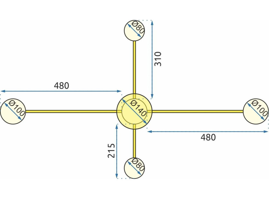 Stropní LED svítidlo ARMS 4 - 40W - zlaté + ovladač