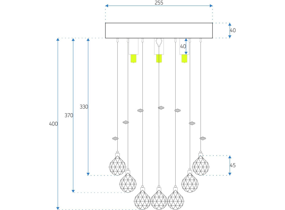 Stropní křišťálové svítidlo CRYSTAL string - 44 cm - chromové