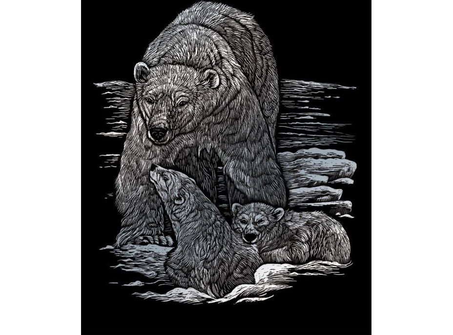 ROYAL & LANGNICKEL Stříbrný škrabací obrázek Lední medvědice s mláďaty