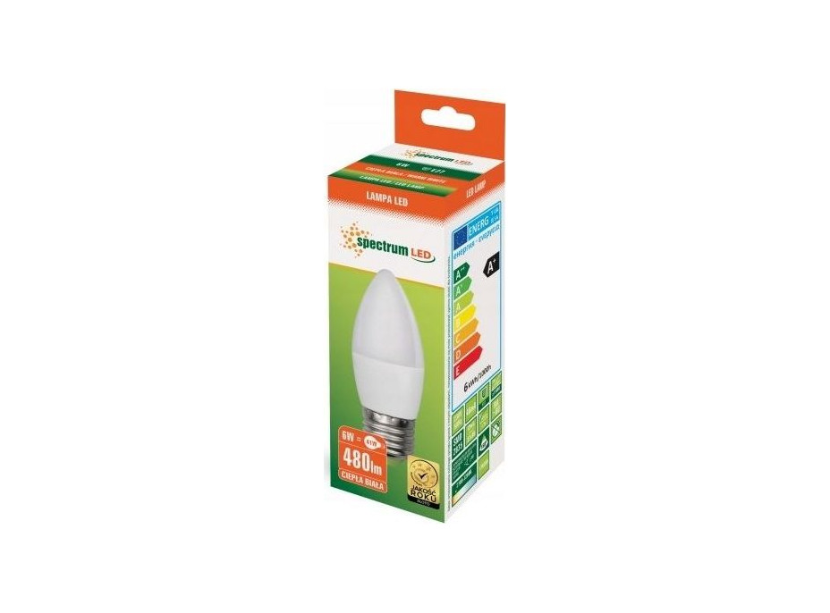 Žárovka E27 svíčka - LED - 6W - 480lm - 3000K