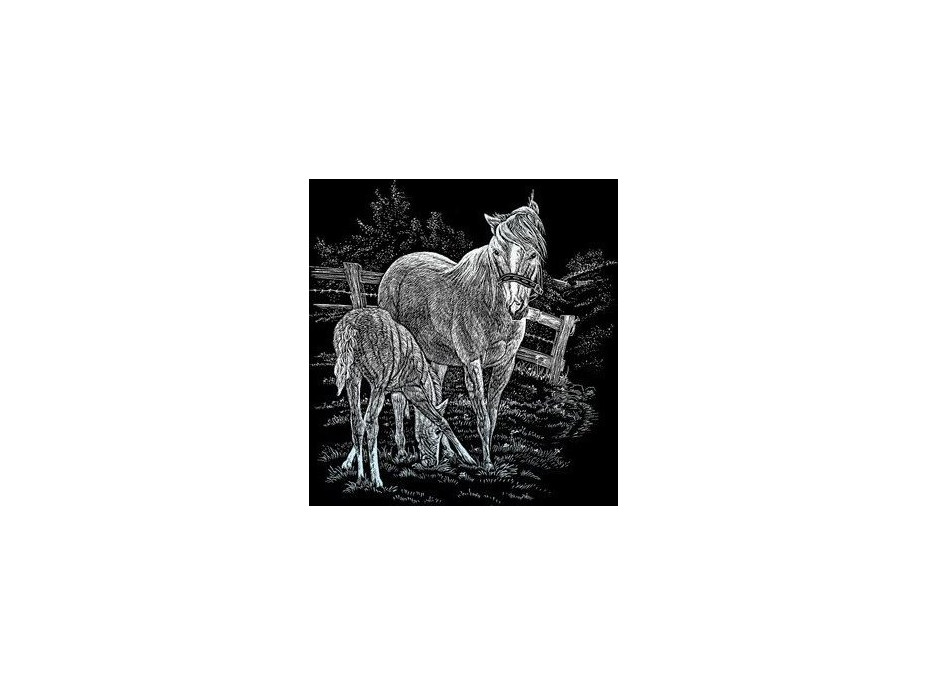 Stříbrný škrabací obrázek Kobyla s mládětem