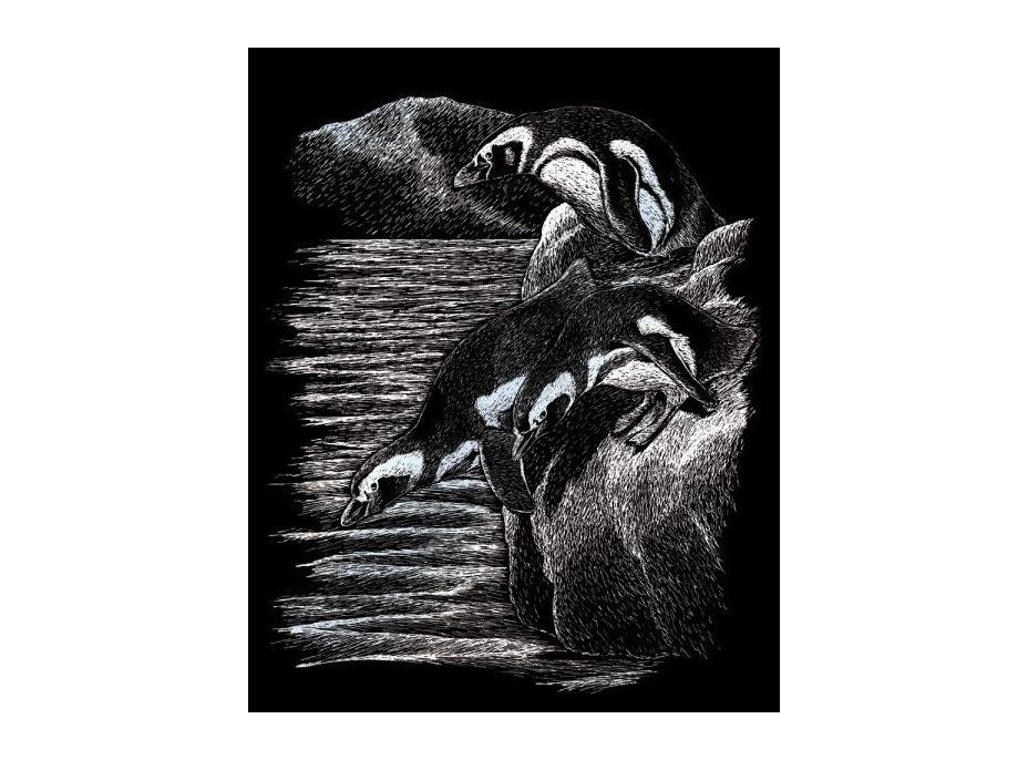 Stříbrný škrabací obrázek Tučňáci