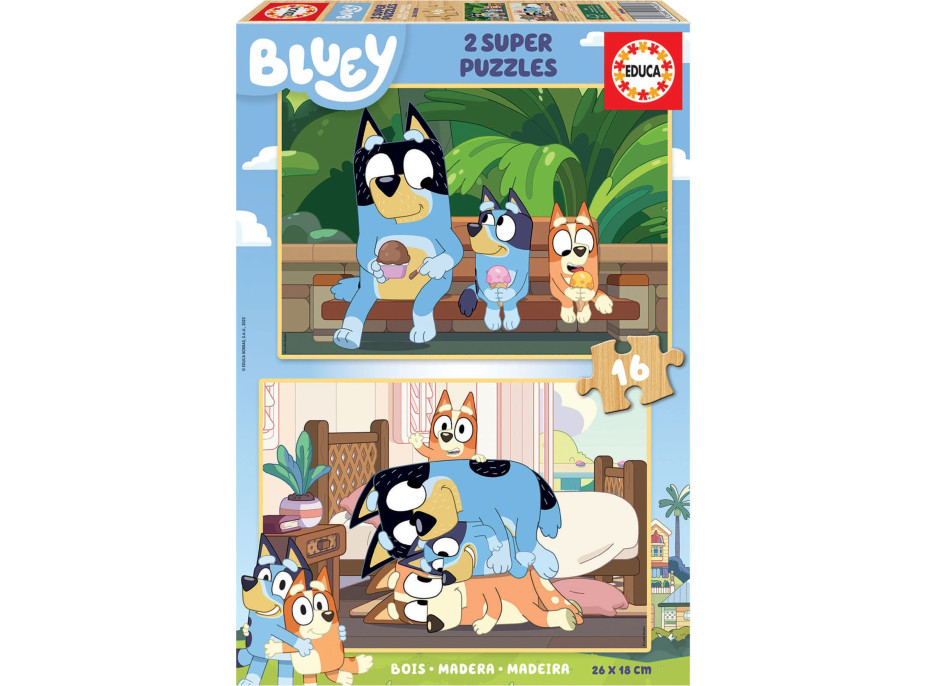 EDUCA Dřevěné puzzle Bluey 2x16 dílků