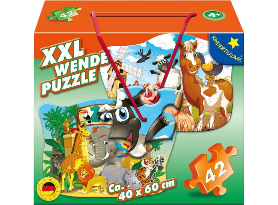 M.I.C. Oboustranné puzzle Zvířátka ze statku a ze ZOO XXL 42 dílků