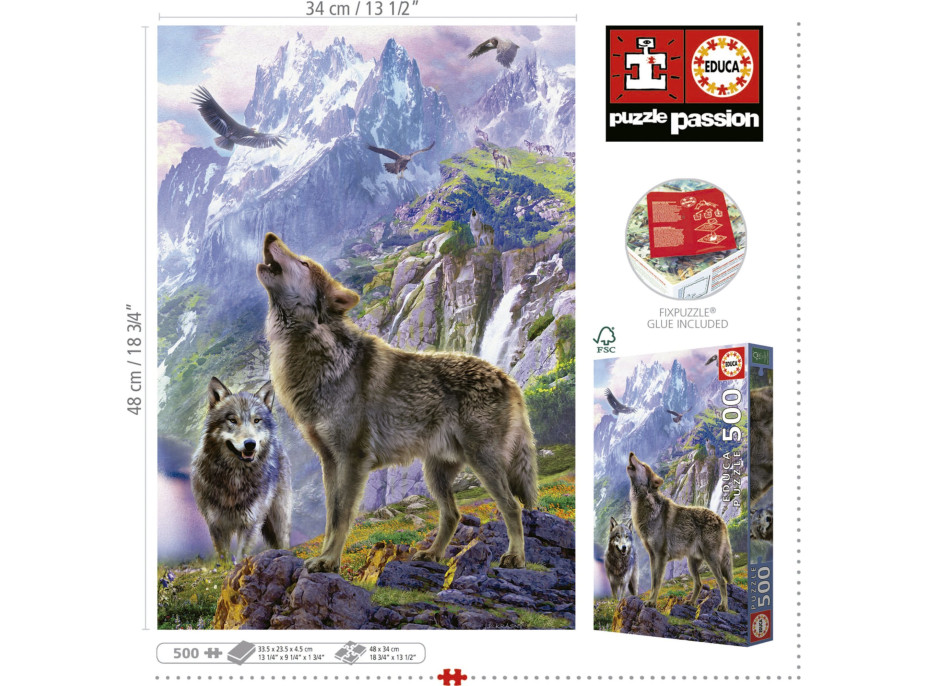 EDUCA Puzzle Vlci ve skalách 500 dílků