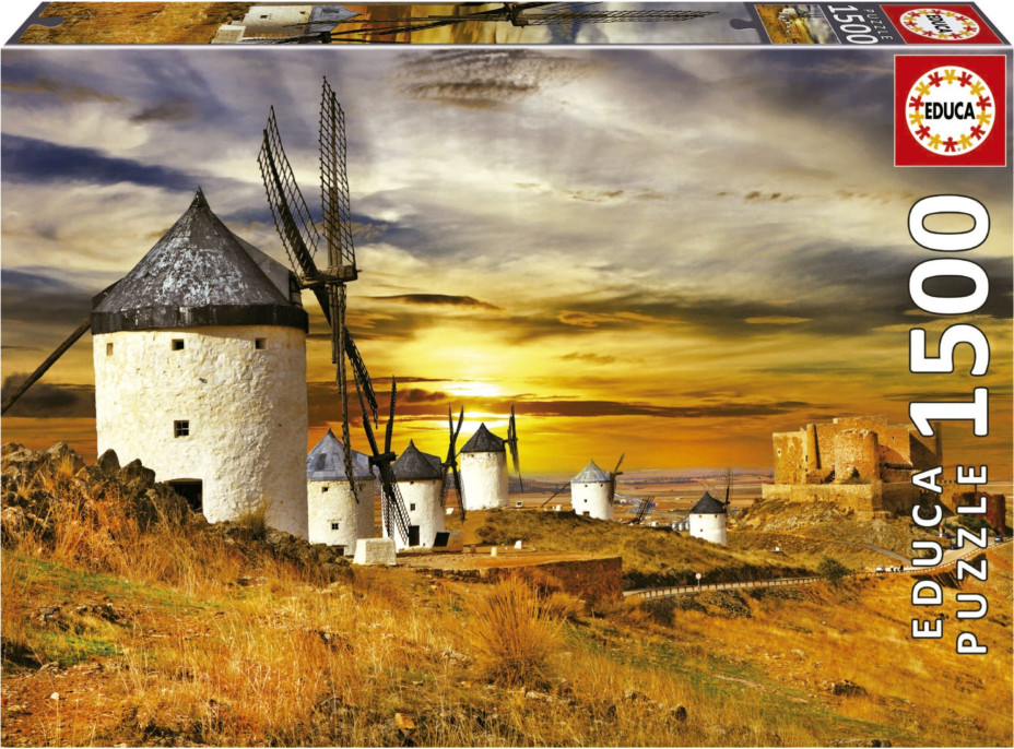 EDUCA Puzzle Západ slunce ve Španělsku: Větrné mlýny, Consuegra 1500 dílků