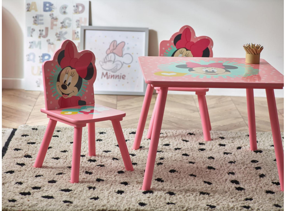 Dětský stoleček se 2 židličkami Myška Minnie - růžový