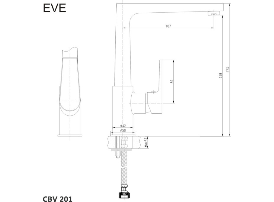 Kuchyňská dřezová baterie EVE - 27,3 cm - chromová