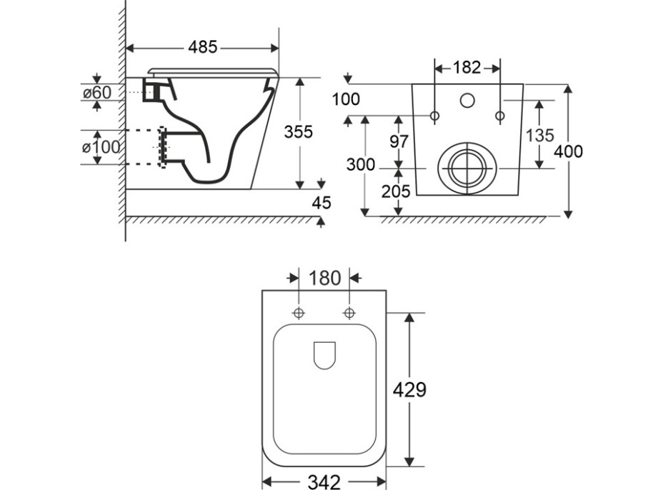 Závěsné WC RIMLESS kapotované - 48,5x34x35,5 cm - bílé + Duroplast sedátko slim