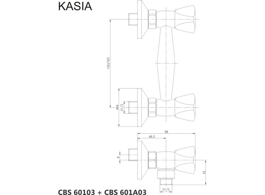 Sprchová nástěnná baterie KASIA - chromová