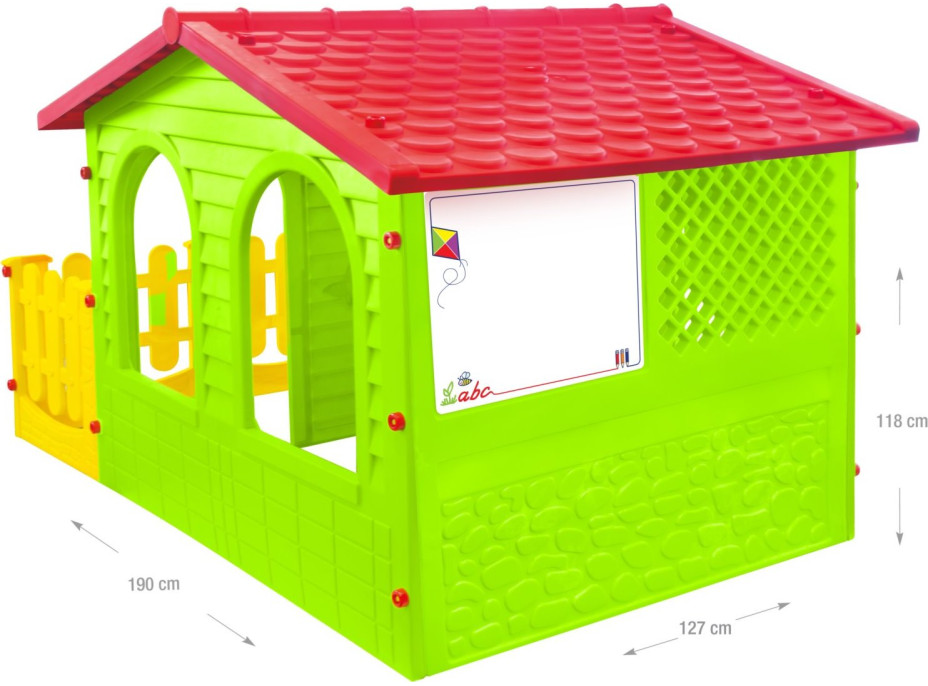 MOCHTOYS Dětský zahradní domeček s plotem a tabulí