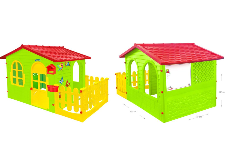 MOCHTOYS Dětský zahradní domeček s plotem a tabulí