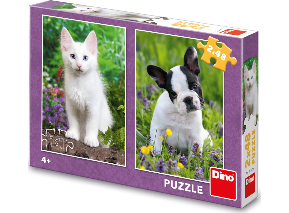 DINO Puzzle Buldoček a kotě 2x48 dílků